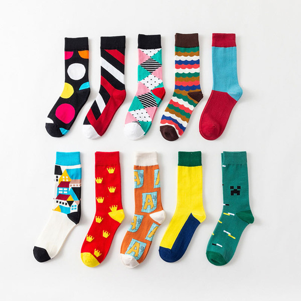 New Geometric Patterns Men Socks Fashion Trend Personality Unisex Cartoon Socks Female Funny Crew Ankle Femme Sock