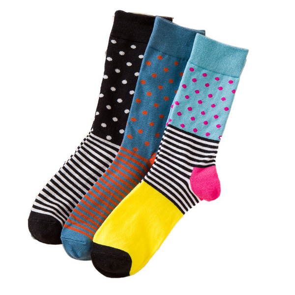 Men Cotton Socks New Styles 5 Pairs/lot Black Dot Stripe Color Business Casual Man Crew Socks Breathable Autumn Winter For Male