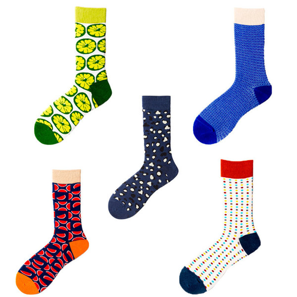 Autumn Winter Men Funny Harajuku Lemon Watermelon Dot Middle Tube Socks Creative Socken Hip Hop Street Happy Socks Crew For Man