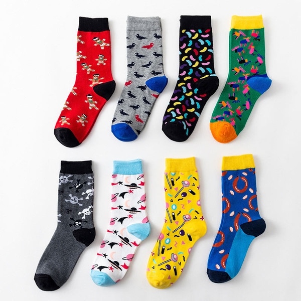 5 pairs/lot Geometric Harajuku Funny Couple Socks Different Colors Cute Sock Men Designed School Students Women Korean Style Trendy