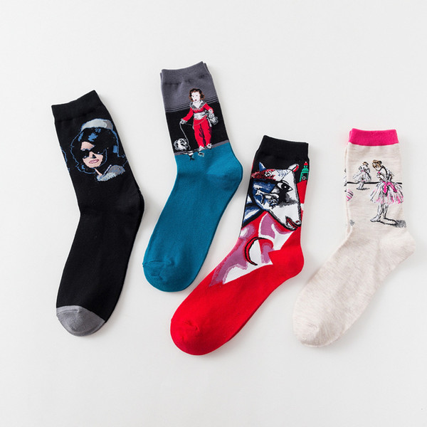 Cotton Colorful Crew Men Socks Breathable Cartoon Patterned Socks Man Casual Art Sock Hipster Happy Sox