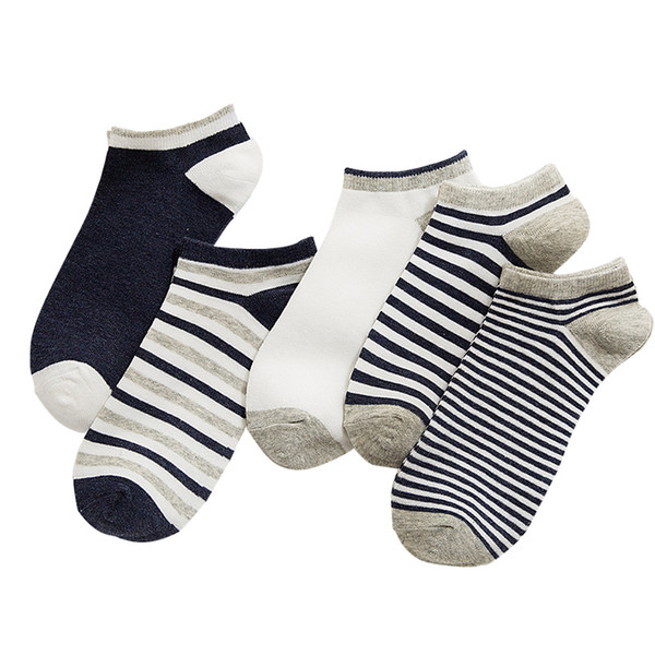 Men Spring Summer Short Tube Socks Cotton Color Matching Pinstripes Men Socks Boat Socks Casual 5 pairs/lot