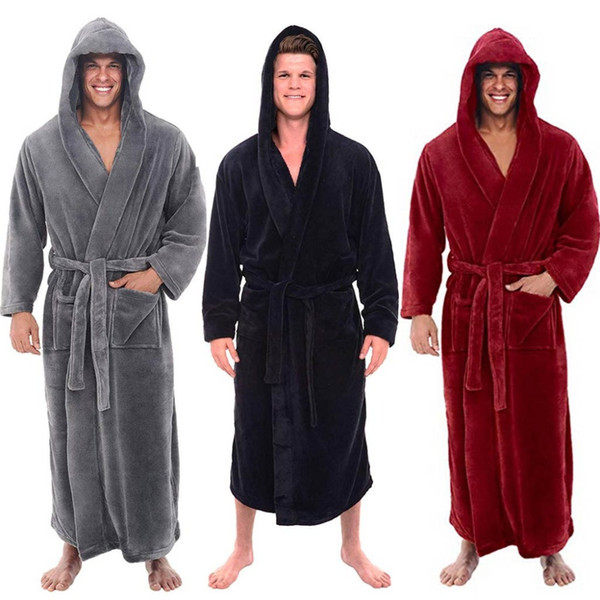 Fashion Casual Mens Bathrobes Flannel Robe Hooded Long Sleeve Couple Men Woman Robe Plush Shawl Kimono Warm Male Bathrobe Coat