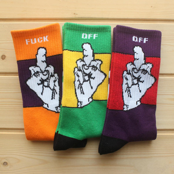 F Middle Finger Fashion Men Women Winter Warm Long Socks Cartoon Funny Socks Orange Green Purple Hip Hop Skateboard Socks