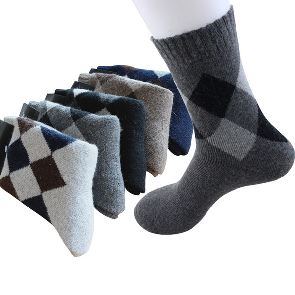 Eur37-44 Men Winter Thicken Warm Terry Socks Male Business Casual Thermal Rabbit Wool Socks Diamond-shaped Meias 5pairs/lot