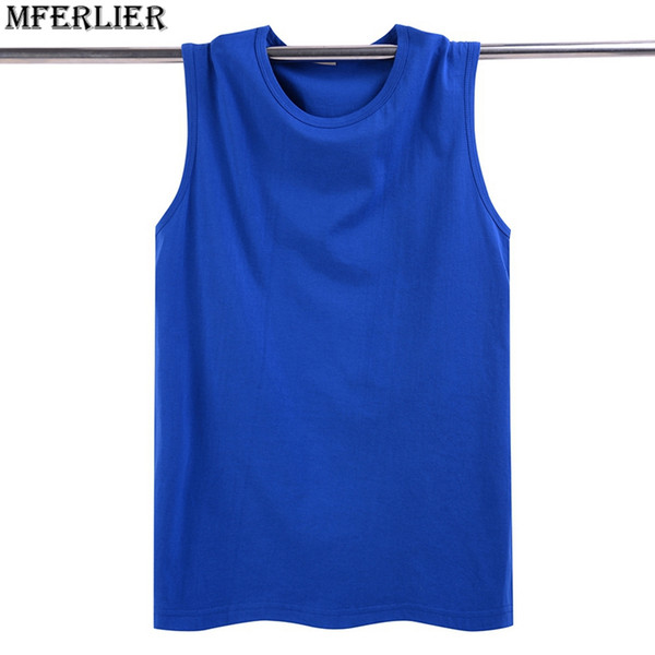 MFERLIER summer Fitness Sweatshirt loose Men tank tops cheap solid cotton plus big size 5XL t-shirt sleeveless undershirt blue