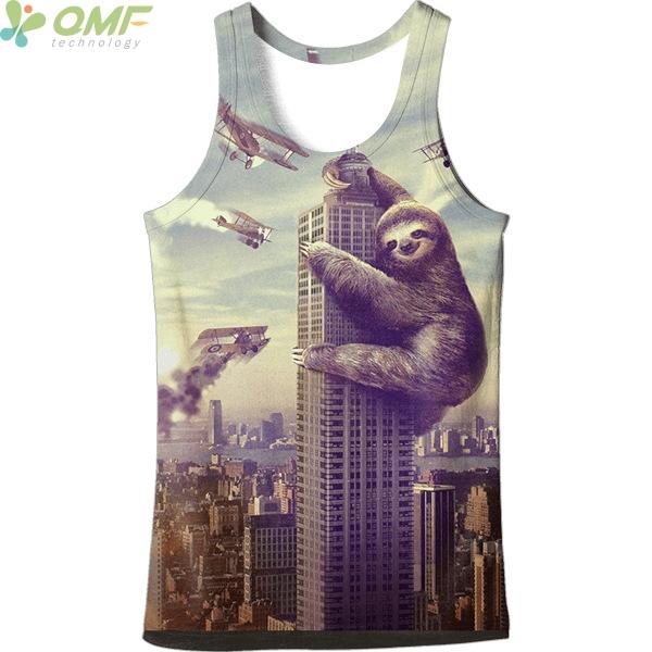 Sloth Empire State Building 3D Print Novelty Male Vest Gyms Tank Top Harajuku Breathable Sportswear Casual Undershirts