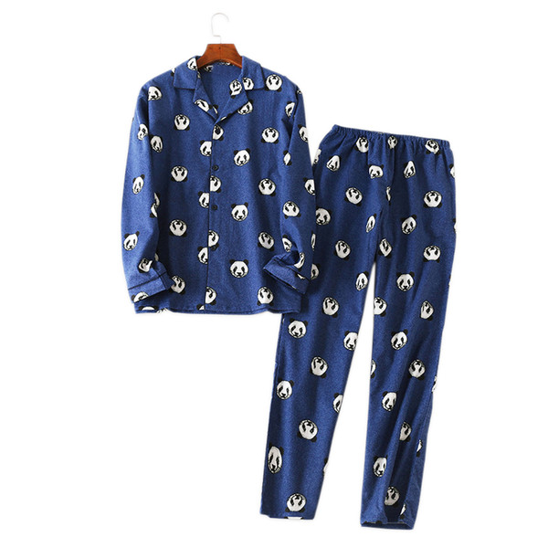 Super Popular panda mens pajamas sets 100% cotton long sleeves casual pyjamas homme winter homewear night wear 2019 spring new