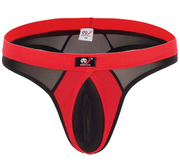Wholesale-Thongs Undershorts Breathable Male Men's Undershorts Mesh Spandex Man's Jockstrap Underwear Mankini Skin Thin