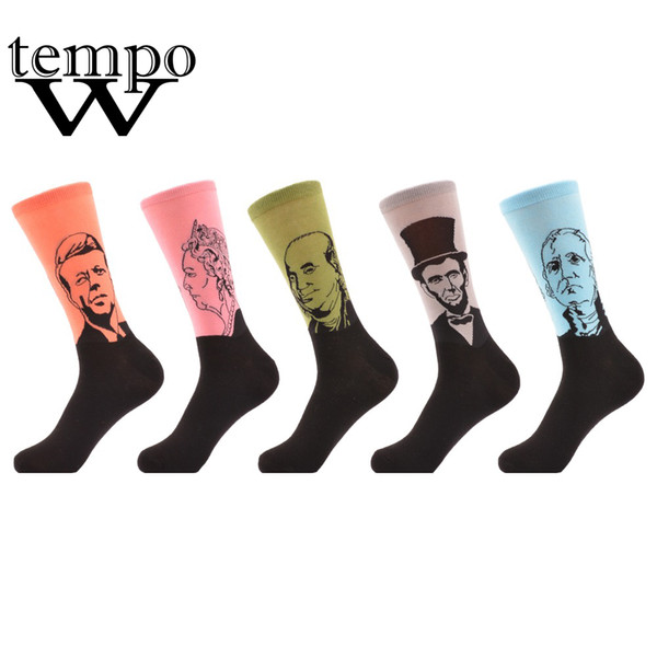 Wtempo Men's Colorful Famous Funny Socks Combed Cotton Crew Socks Oil Painting Casual Winter Casual Dress 5 Pairs/lot