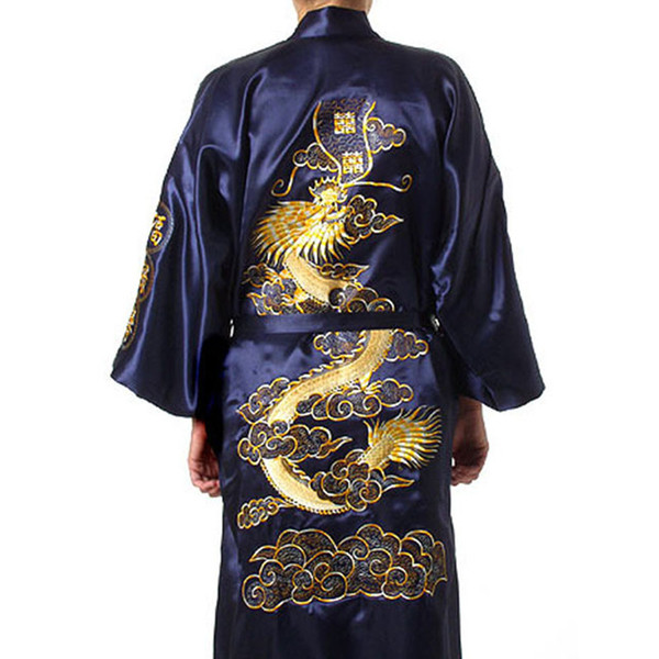 Free Shipping Chinese tradition Mens robe gown sleepwear Bathrobe Nightwear with Dragon Free shipping size S-XXXL S0008