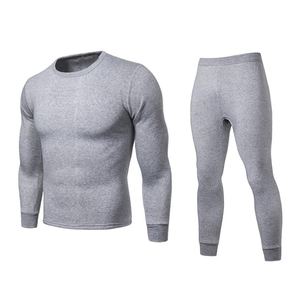 Men Winter Warm Long Johns Plus Size Solid Color Long Sleeve Top+Pants Thermal Underwear Set