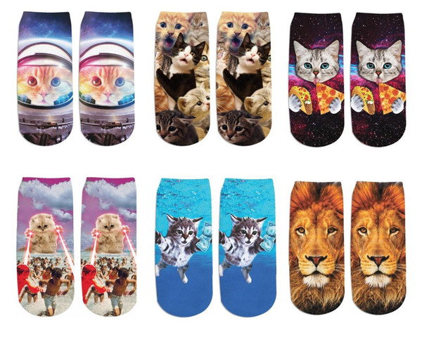 Space Cat/Suprised Cats/ Harajuku 3D Printed Socks Unisex Casual Taco Pizza Cat Galaxy/the kitten/Lion Men's Stocking Skateboard