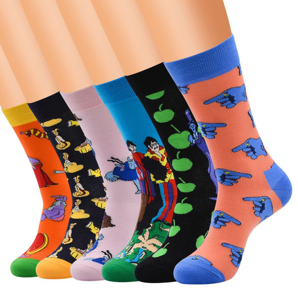 PEONFLY 6 pair/lot style Cool Men Novelty funny socks Interesting pattern combed cotton Colorful Happy socks big size crew