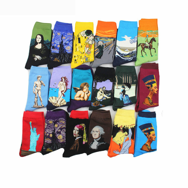 NEW Men Cartoon Happy Socks Mermaid Statue of Liberty Green Knight Mixed Style Men Classical Socks