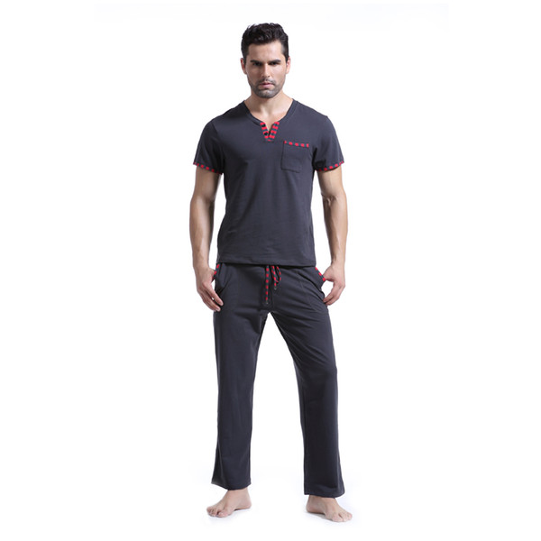 Brand New Men Cotton Pajama Sets Men Casual Solid Pyjama Homme V neck Drawstring Pajamas Tracksuit Plus Size XL