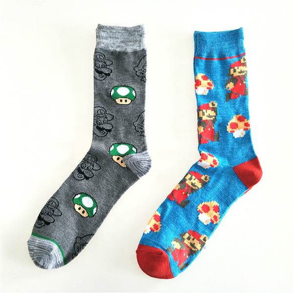 Fashion Cartoon Men Socks Funny Cartoon Super Mario Mushroom Print Happy Crew Cotton Short Socks Harajuku Style