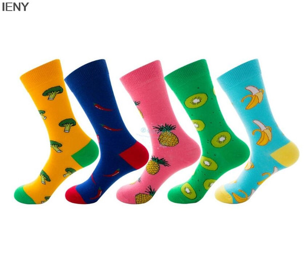 IENY New socks art Cotton Crew Socks Chili Banana Pineapple Kiwi Pattern Funny happy