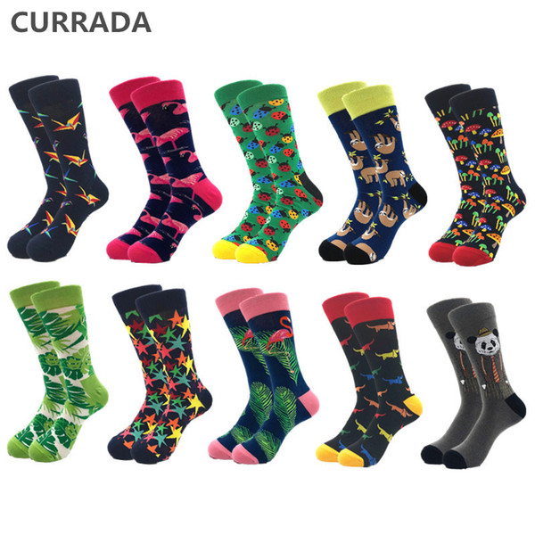 10pairs/lot Brand Quality Mens Socks Combed Cotton colorful Happy Funny Sock Autumn Winter Warm Casual long Men compression sock