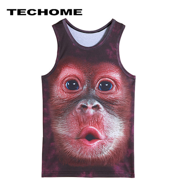 Wholesale- 2017 Brand Clothing Men Summer 3D Vests Animal Vest ,Orangutan,Tiger, wolf Cartoon Print Camisole Fashion Punk Tank Tops