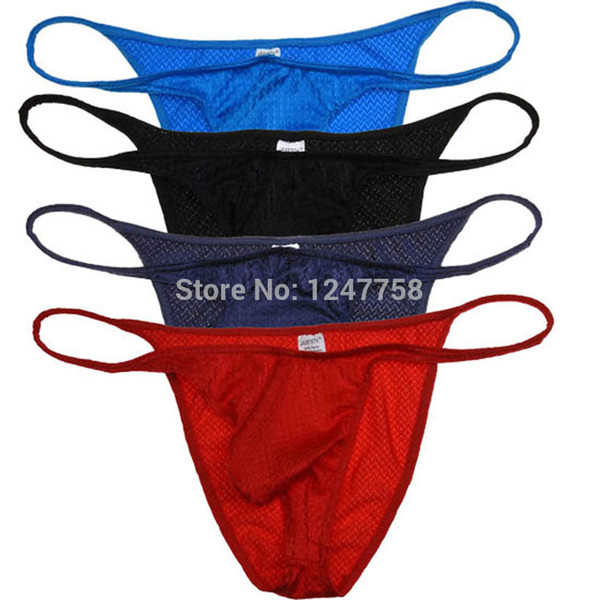 4Pcs/Lot Sexy Male Drawnwork Liquid Posing Trunks Underwear Men String-rib Cheeky Briefs