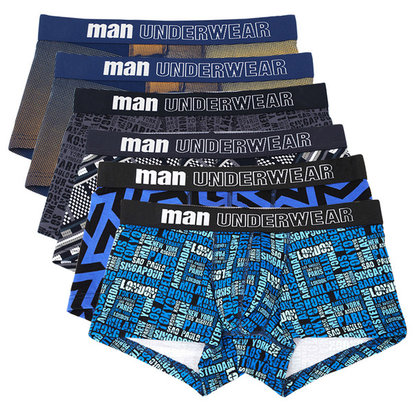 6pc/lot Men Boxer shorts Printed Letter Boxers Mens Underwear Hombres Under wear Breathable Boxeador Knickers Y814