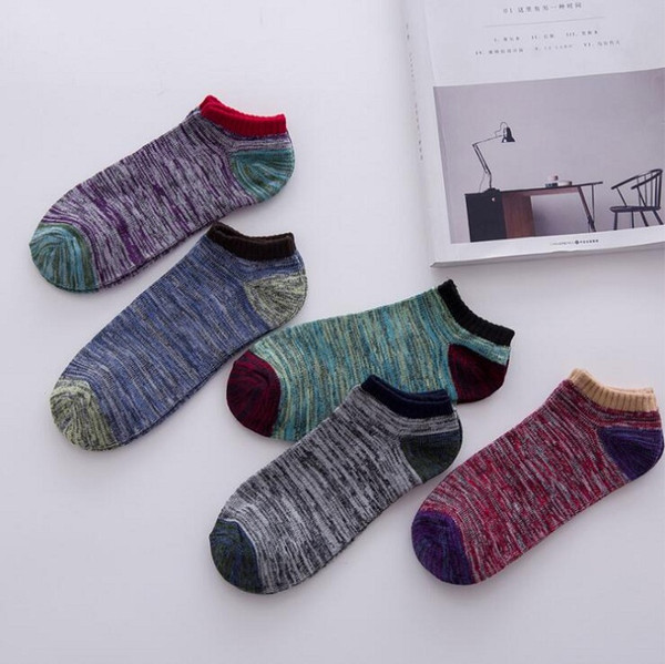 PLOFR22 men ankle socks vintage patchwork casual Polyester cotton elastic