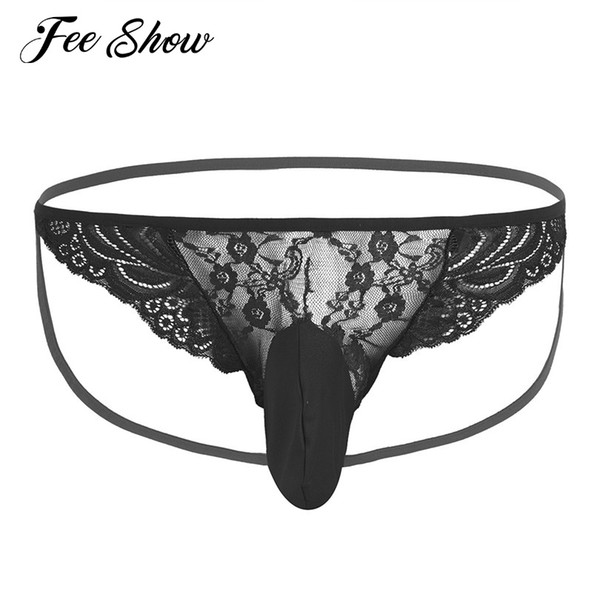 Gay Men Lingerie Sissy Low Rise Briefs Jockstrap Underwear Panties Lingerie Lace Floral Open BuSissy Panties Briefs Underwear