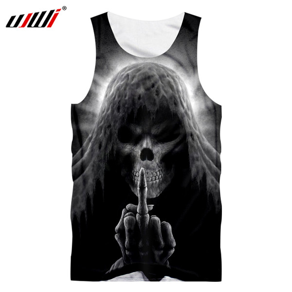 UJWI Dropshipping Vests Men's 3d Digital Print Death Skull Tank Top Man Fitness Tanktops Singlets Homme Hip Hop Sleeveless Shirt