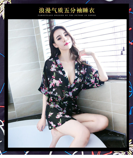 Foreign trade interest underwear sexy pajamas transparent chiffon bathrobe and uniform womens suit skirt extreme temptation