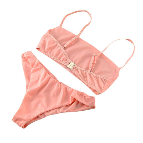 Sexy Women Solid Color Bikini Set Backless Ladies Beach Wear Bathing Suit