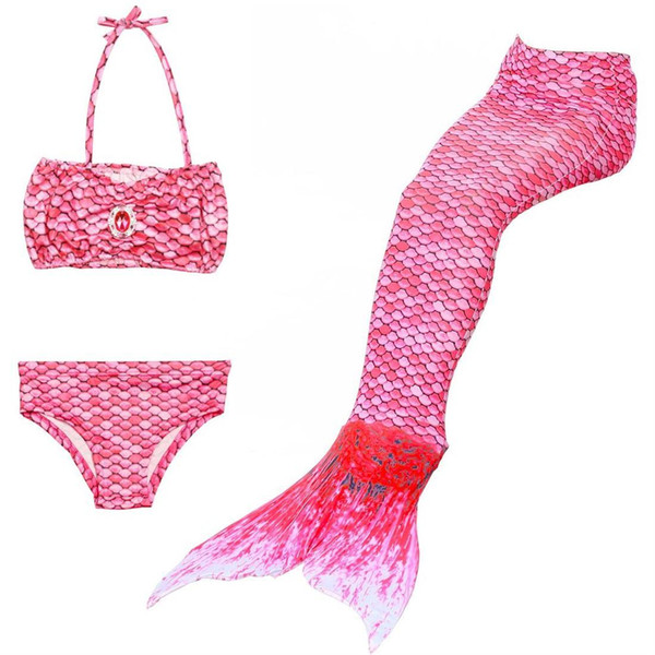 3PCS Kids Mermaid Shape Floral Print Swimsuit Set with Panty Halter Vest Bra 23