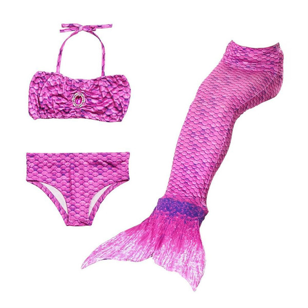 3PCS Kids Mermaid Shape Floral Print Swimsuit Set with Panty Halter Vest Bra