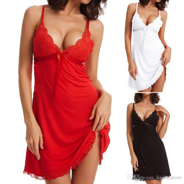 Ladies Deep V Neck Pyjamas Summer Sexy Sleepwear Women Spaghetti Strap Night Dress Women Lace Nightgown