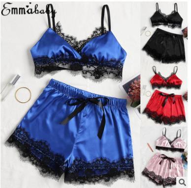 New Embroidered Ice Silk Suspenders, Shorts, Pajamas, Interesting Underwear Suits, Ladies'home Clothes Women Pajamas Set