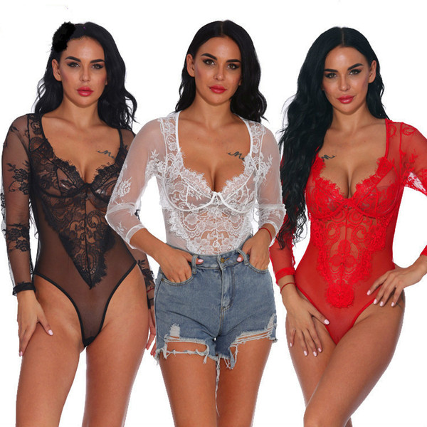 new women sexy lace jumpsuit sex sexy tight bodysuit fashion long-sleeved lace jumpsuit underwear