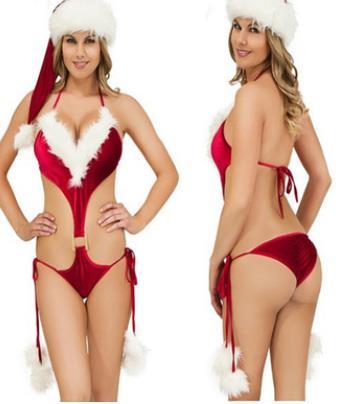 Women Sexy Set Female Underwears Christmas Red One Piece Briefs Sexy Pajamas