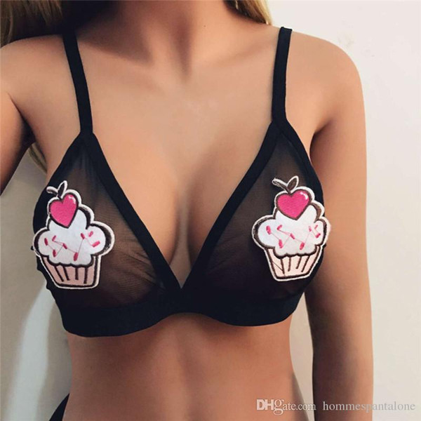 Summer Black Sexy Women Bra Fashion Designer Gauze Ladies Underwear Casual Panelled Cartoon Female Clothing