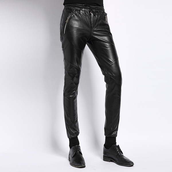 Male Pants Real Leather Autumn Korean New Fashion Casual Classic Business Mens Straight High Street Full Length Trouser Man