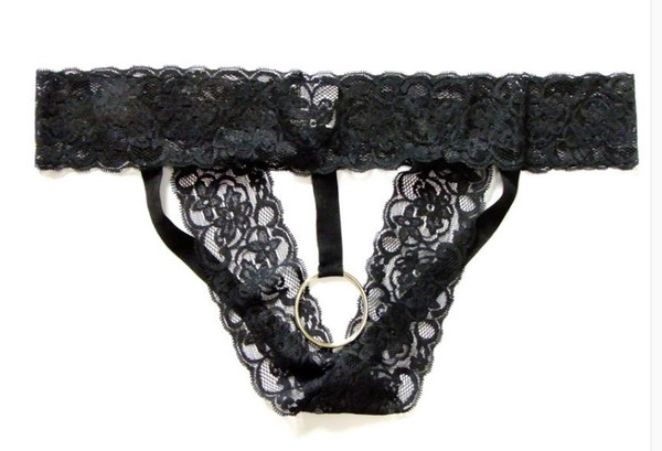 Men's transparent lace thong low waist sexy double pants ultra-thin hollow men's style underwear