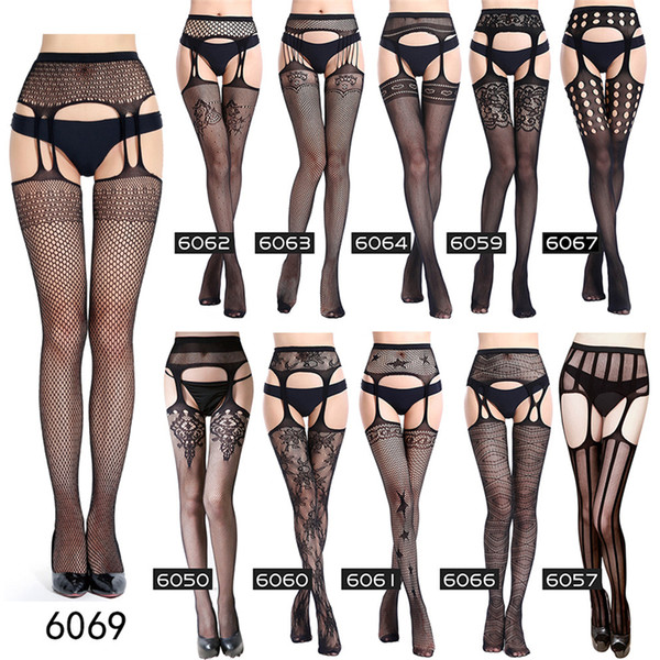 Sexy Lingerie Tight One-piece Open Stockings hollow out garter jacquard Women's Lace Uniforms Stockings Sexy Stockings