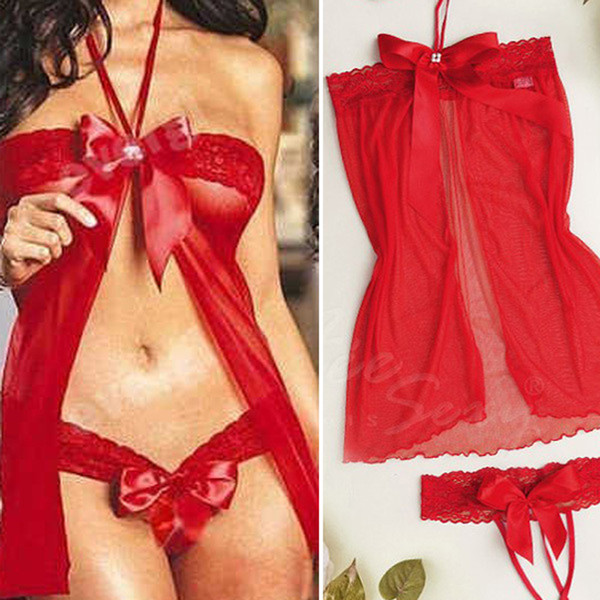 2019 New G-string Underwear Women Sexy Lingerie Voile lace Red Babydoll Female Babydolls & Chemise Sleepwear Costume Femme Nightwear