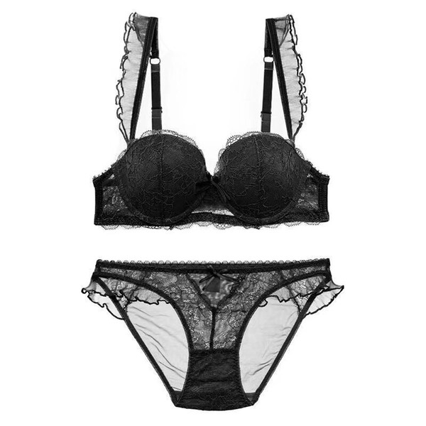 A Generic French Sexy Laceup Bra Plugin Comfortable Small Flyingsleeve Bra Underwear Suit