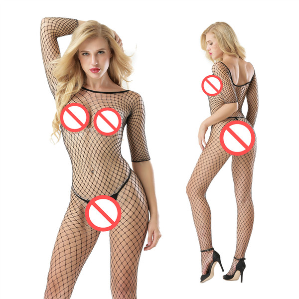 Women Long Sleeves Jacquard Siamese Fishnet Costumes Sexy Lingerie hot Erotic Open Crotchless Underwear Bodystocking Pron Exotic