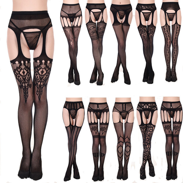 Hot 11 Styles Sexy Thigh High Stockings Women Black Fishnet Jacquard Stocking Pantyhose Tights Adult Women Plus Size