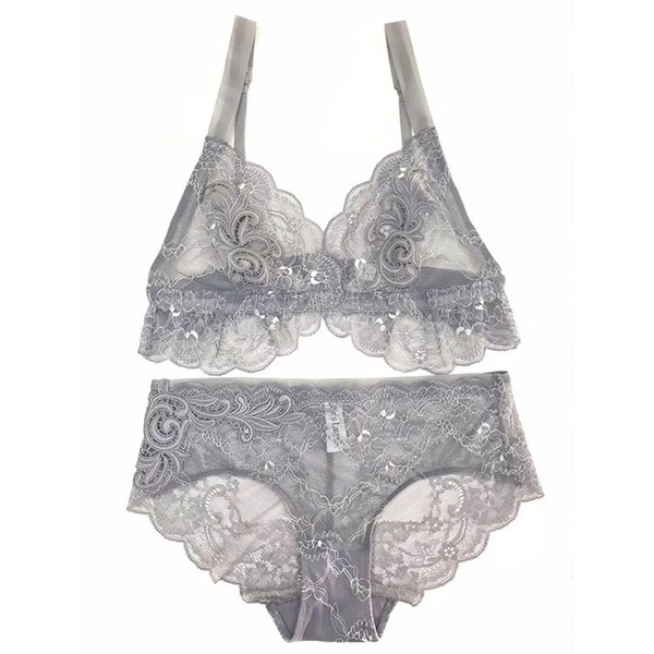 KL new watersoluble flower doublecolor lace French sexy ultrathin steel ringfree triangle cup bra suit underwear