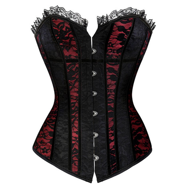 Lace Black Corset Top Women Contrast Lace Ruffle & Overlay Dance Corset Top Plus Size S-6XL Lace-up Overbust Body Shaper Waist Train Corset