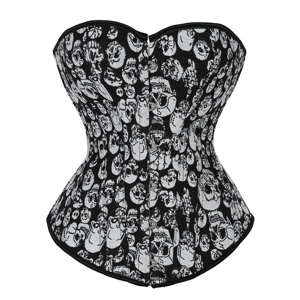 Women Gothic Skulls Corset Top Plus Size S-6XL Lace-up Vintage Steampunk Overbust Body Shaper Waist Trainer Shapewear Corselet