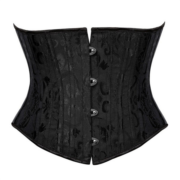 Short Torso 24 Steel Boned Padded Waist Trainer Body Shaper Brocade Jaquard Underbust Corset Women Slimming Belt Black White XS-3XL