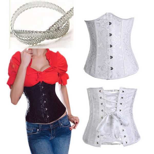 Women Black Corset Top 12pcs Steel Boned Brocade Jacquard Underbust Padded Lace-up Waist Train Corset Slim Body Shaperwear Plus Size XS-6XL